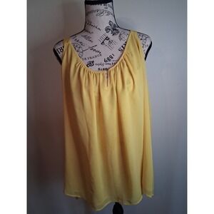 Lane Bryant Womens Plus Size 22 Yellow Sleeveless Keyhole Chiffon Blouse Top